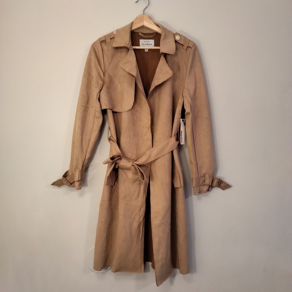 LAST ONE! Faux Suede Trench Coat- Taupe - Picture 5 of 12